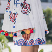 Load image into Gallery viewer, Pom Pom Off Shoulder Long Sleeve Embroidery Summer Mini Dress