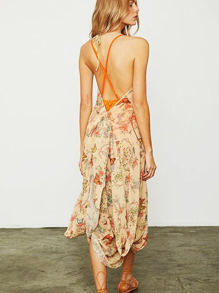 Floral Print Halter Beach Bohemia Maxi Dress