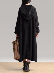 Gracila Women Vintage Plate Buckles Long Sleeve Hooded Long Maxi Dresses