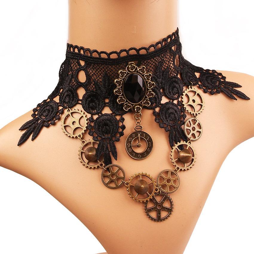 Steam Punk Retro Steam Engine Gear Series Lace Female Necklace Exaggerated Jewelry