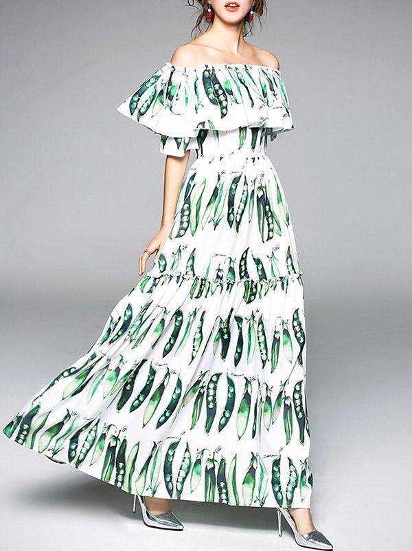 Elegant Split-joint Falbala Sleeves Maxi Dress