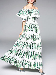 Elegant Split-joint Falbala Sleeves Maxi Dress