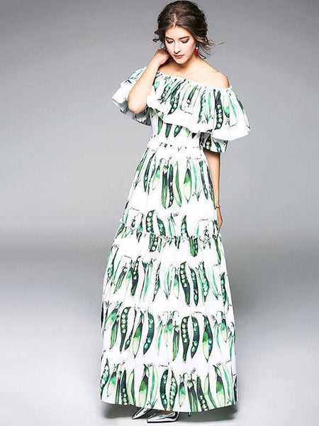 Elegant Split-joint Falbala Sleeves Maxi Dress