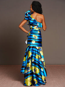 Elegant Fashion Printed Irregular Off The Shoulder Party Dress