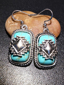 Vintage Ethnic Tibetan Shield Blue Stone Earring For Women Gift Boho Jewelry Geometry Drop Dangle Earring