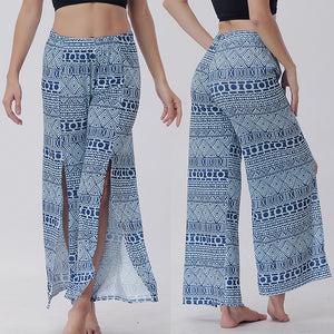 Summer Trousers with Split Legs and Horn Printed Trousers Yoga Pants Casual Loose Leisure Pants