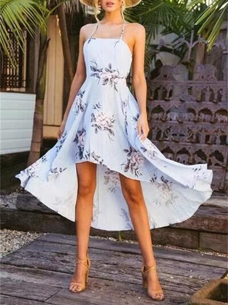 Pretty Asymmetry Floral Backless Midi Dresses