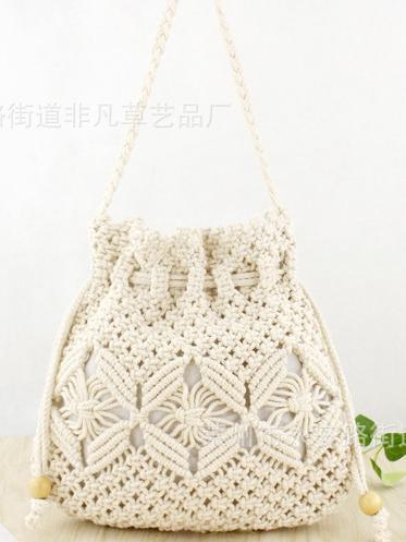 Hand Drawstring Straw Bag One Shoulder Woven Beach Bag