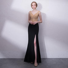 Load image into Gallery viewer, Black V-Neck Lady Elegant Tailing Banquet Dress