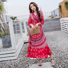Load image into Gallery viewer, Bohemian National Style Red Dress Long Dress
