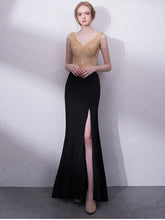 Load image into Gallery viewer, Black V-Neck Lady Elegant Tailing Banquet Dress