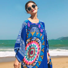 Load image into Gallery viewer, Loose 3 Colors Floral Print Batwing Sleeve Midi Dress