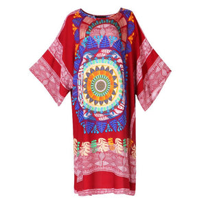 Loose 3 Colors Floral Print Batwing Sleeve Midi Dress