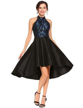 Load image into Gallery viewer, Fashion Lace Hanging Neck Slim Sleeveless Wrapped Chest Swallowtail Evening Dress