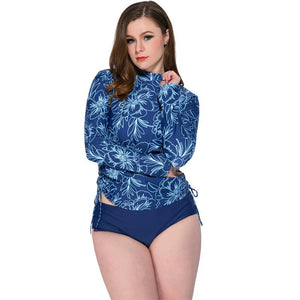 Long-Sleeved Conservative Plus-Size Covered Belly Split Sunscreen Swimsuit