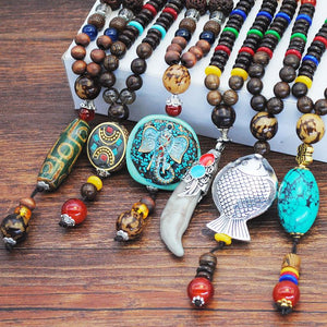 Nepal handmade original pendant wooden bead necklace female beads retro art necklace sweater chain clothing accessories