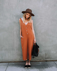 Casual V-Neck Solid Loose Wide Leg Jumpsuit Rompers
