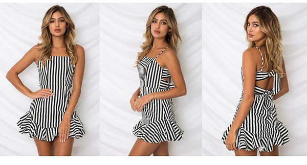 Sexy Spaghetti Strap Printed Beach Mini Dress