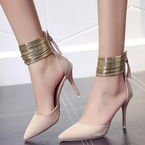 Pointed Stiletto Fashion Side Air Gold Foot Ring Female Banquet High Heels Shoes