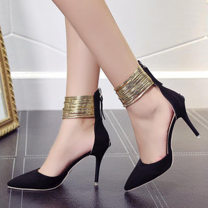 Pointed Stiletto Fashion Side Air Gold Foot Ring Female Banquet High Heels Shoes