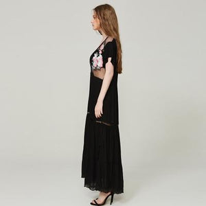 Bohemian High Waist Petal Sleeve Deep V Neck Maxi Dress