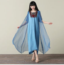 Load image into Gallery viewer, Embroidered Loose Casual Linen Cotton Maxi Dress