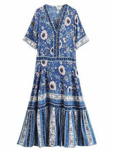 Load image into Gallery viewer, Summer Retro Print Short Sleeve Maxi Dress