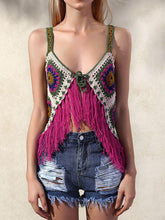 Load image into Gallery viewer, Hand-knitted Knitted Vest Hit Color Hook Flower Tassel Vest Female