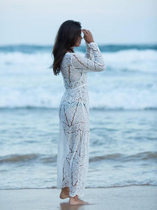 Solid Color Lace Beach Holiday Long Dress Cover Up