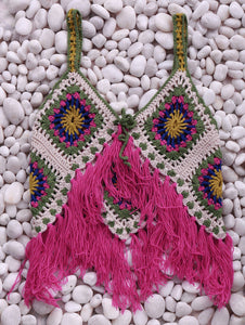 Hand-knitted Knitted Vest Hit Color Hook Flower Tassel Vest Female