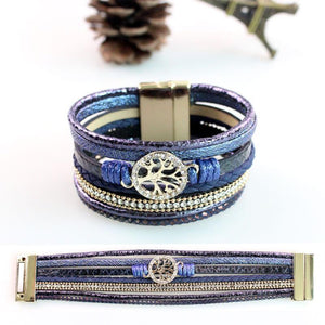 Life Tree Leather Rope Weaving Magnet Buckle Bracelet