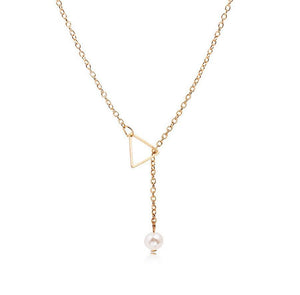 Simple Openwork Triangle Adjustable Pearl Pendant Women's Necklace Bone Chain