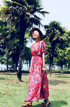 Load image into Gallery viewer, Floral V Neck Short Sleeve Bohemia Maxi Dress