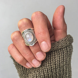 Retro Moonstone Ring Exaggerated Punk Style Jewelry