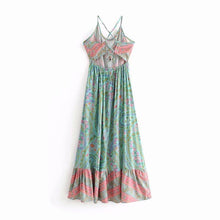 Load image into Gallery viewer, Bohemian Paisley Floral Boho Backless Spaghetti Strap Dress