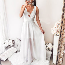 Load image into Gallery viewer, White Deep V Neck Sleeveless Chiffon Evening Maxi Dress