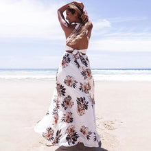 Load image into Gallery viewer, Large Flower Floral Lace-up Halter Chiffon Maxi Dress