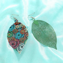 Load image into Gallery viewer, Hollow Leaf Print Metal colorful Earrings
