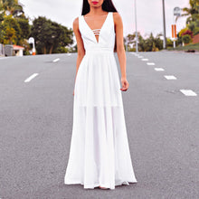 Load image into Gallery viewer, White Deep V Neck Sleeveless Chiffon Evening Maxi Dress