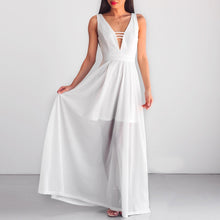 Load image into Gallery viewer, White Deep V Neck Sleeveless Chiffon Evening Maxi Dress