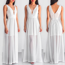 Load image into Gallery viewer, White Deep V Neck Sleeveless Chiffon Evening Maxi Dress