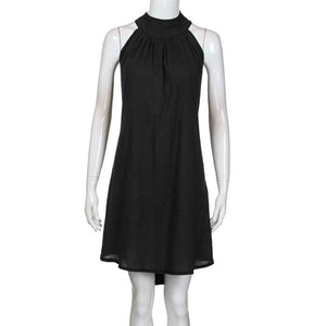 Summer women's popular round neck pleated cotton linen vest dress