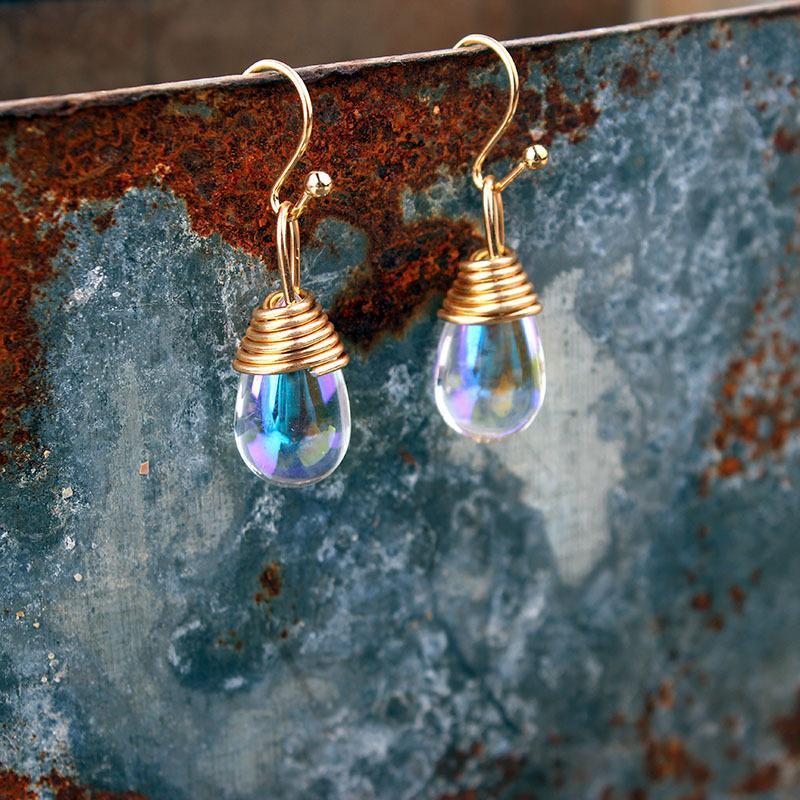 Water Drop Bling Crystal Magic Eardrop Pendant Handmade Wire Earrings