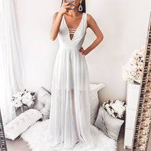 Load image into Gallery viewer, White Deep V Neck Sleeveless Chiffon Evening Maxi Dress