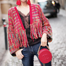 Load image into Gallery viewer, Loose hand-woven rainbow fringed knitted cardigan autumn and winter short sweater coat