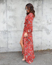 Load image into Gallery viewer, Bohemian Floral Long Sleeve V-neck Chiffon Long Dress