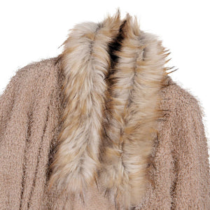 Open Front Faux Fur Collar Cardigan Coat
