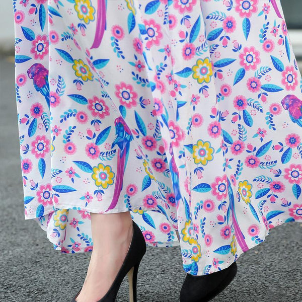 Elegant Printed V Neck Batwing Sleeve High Waist Maxi Long Dress