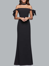 Load image into Gallery viewer, Off Shoulder Bowknot Side Slit Plain Evening Dress