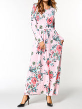 Load image into Gallery viewer, Elegant Floral Print Long Sleeve Round Neck Bohemia Maxi Dress